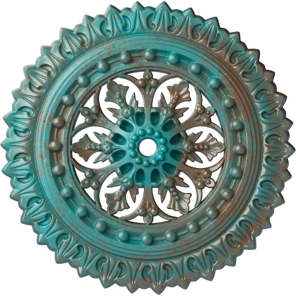 Ekena Millwork Sellek Ceiling Medallion (Canopies up to 1 1/8"), 18 1/2"OD x 7/8"ID x 1 1/2"P, Copper Green Patina CM18SKCGS - main